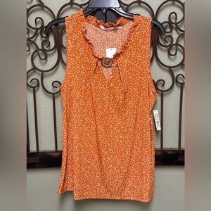 CURE. Orange/white polka dot sleeveless top